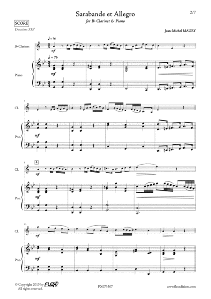 Sarabande et Allegro B-Flat Clarinet scores gallery preview page 2