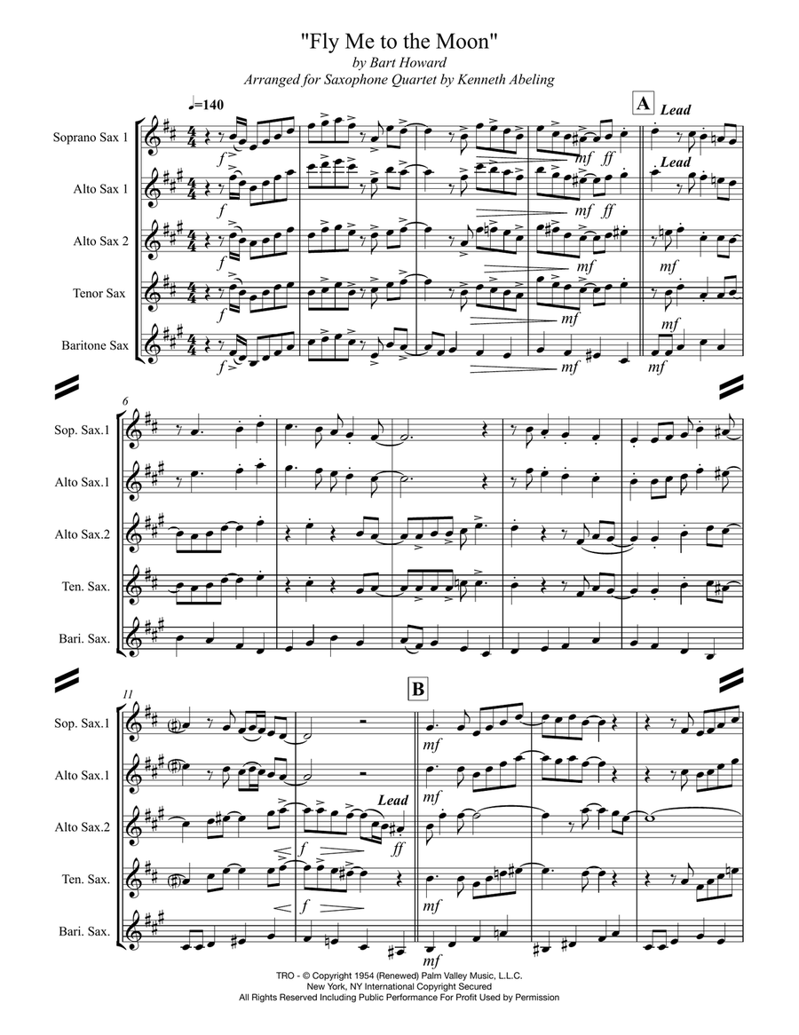 Fly Me To The Moon (in Other Words) Saxophone Quartet scores gallery preview page 2