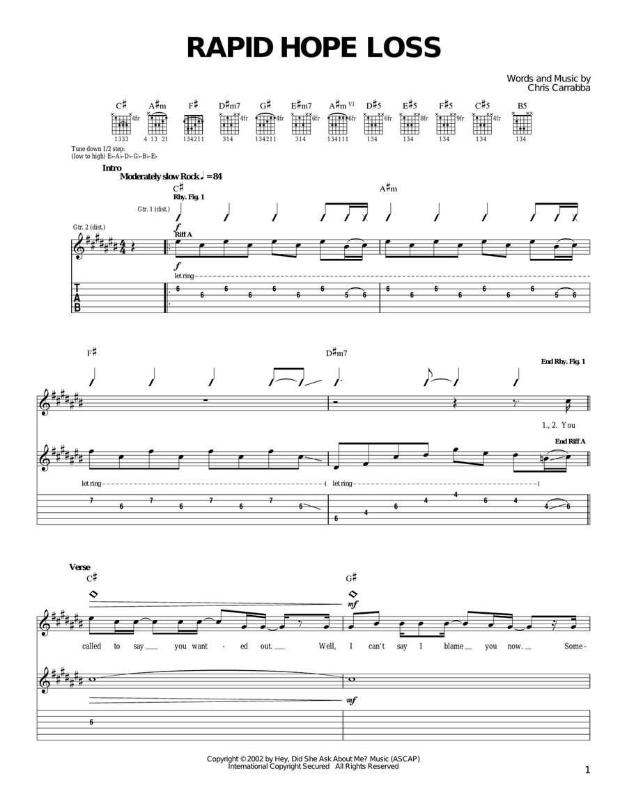 Rapid Hope Loss Acoustic Guitar scores gallery preview page 1