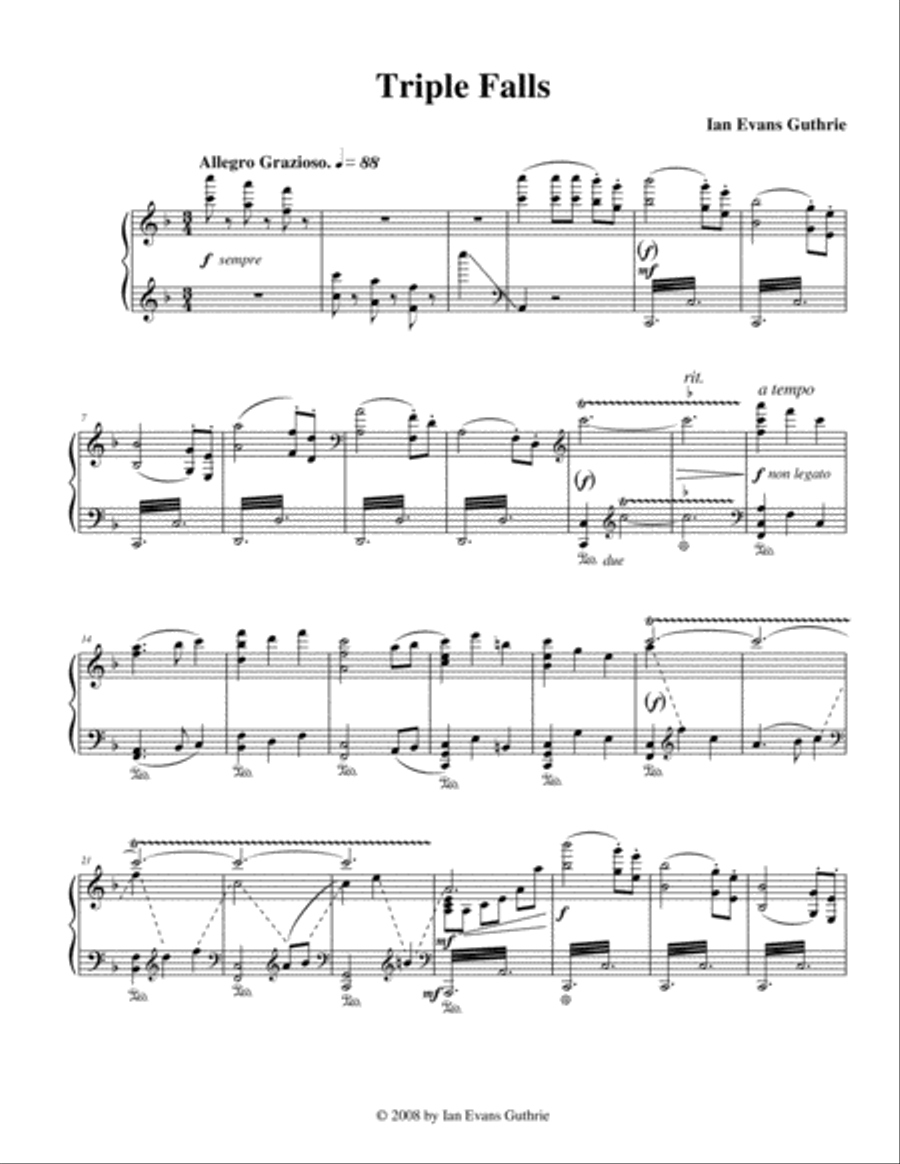 Triple Falls Piano Solo scores gallery preview page 1