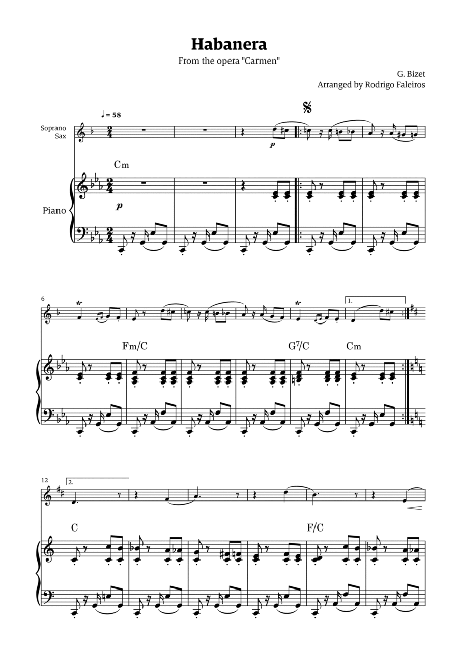 Habanera (for solo soprano sax w/ piano accompaniment) Chamber Music scores gallery preview page 1