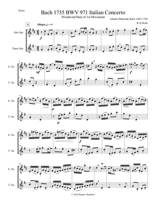 Book cover for Bach 1735 BWV 971 Italian Concerto Alto and Tenor Sax Duet Parts and Score