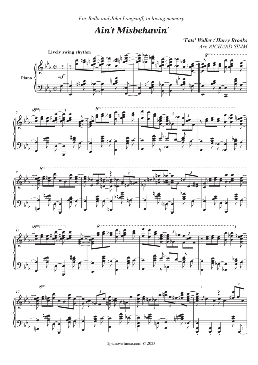 Ain't Misbehavin' Piano Solo scores gallery preview page 1