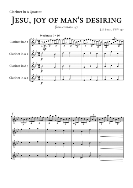 Bach Jesu, joy of man's desiring for Clarinet in A Quartet image number null