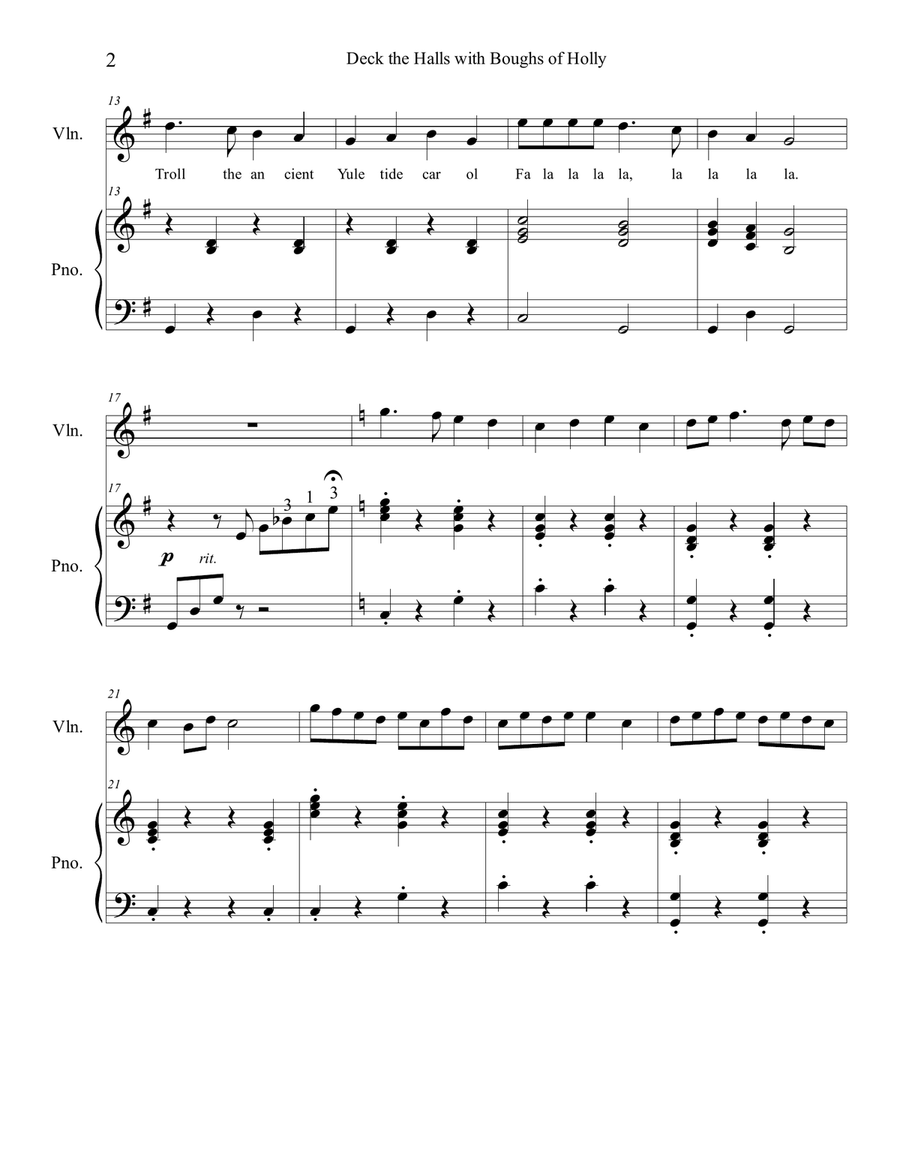 Deck the Halls Violin Solo scores gallery preview page 2