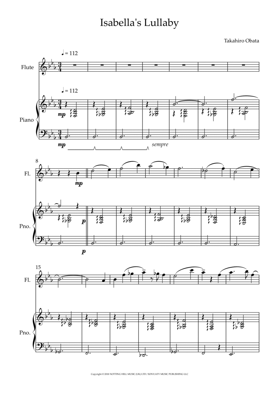 Isabella's Lullaby Flute Solo scores gallery preview page 1