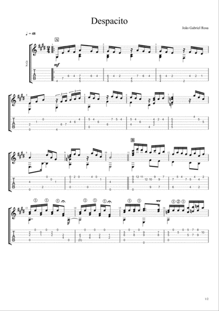 Despacito (tab) Guitar Tablature scores gallery preview page 1