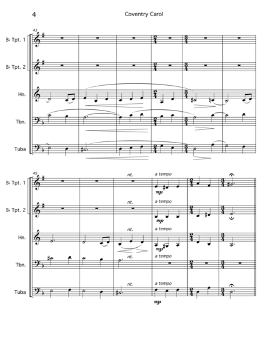 Two Solemn Carols - Coventry Carol / Personent Hodie Brass Ensemble scores gallery preview page 4