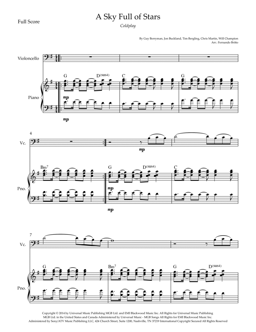 A Sky Full Of Stars Piano scores gallery preview page 1