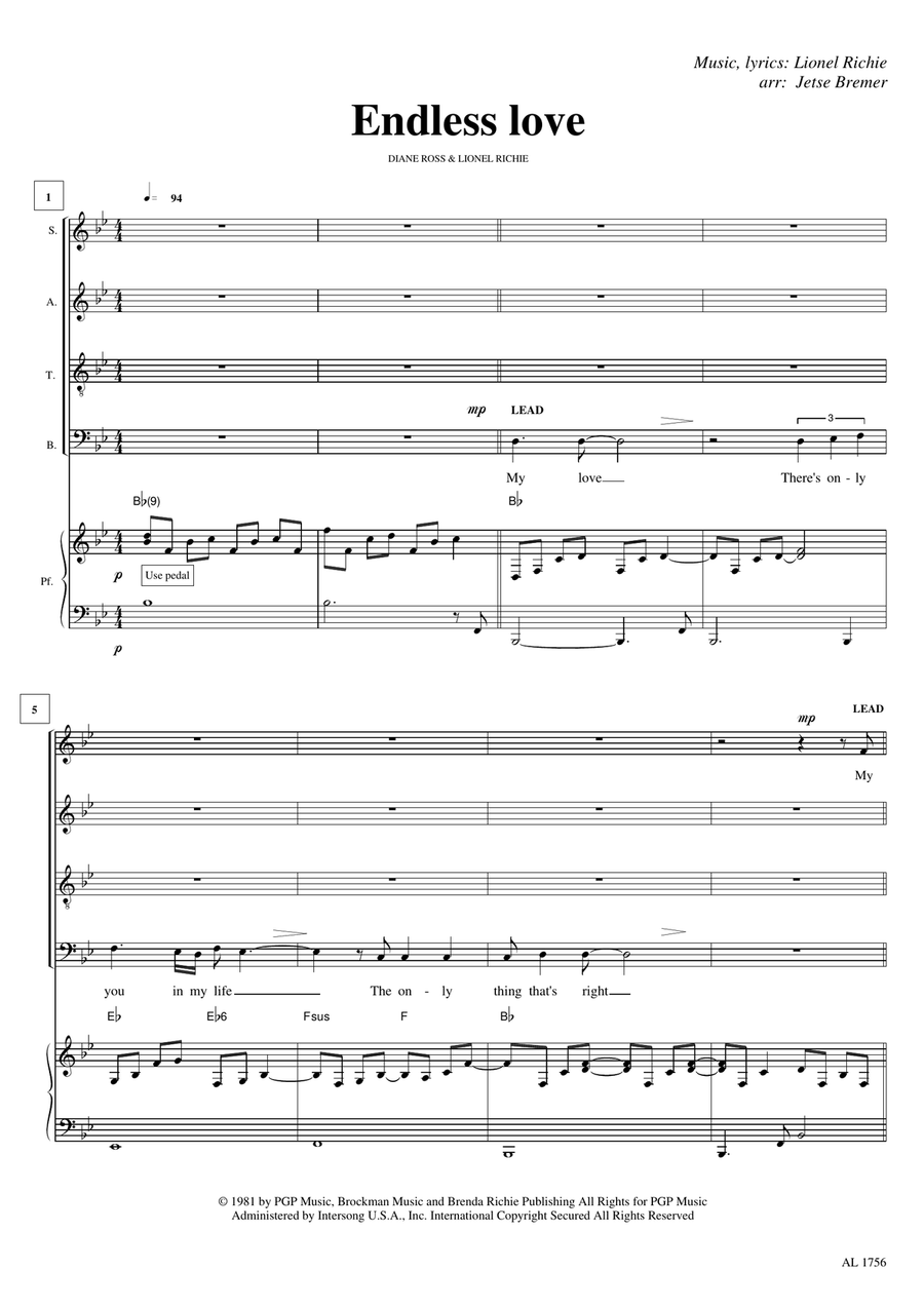 Endless Love Endless Love 4-Part scores gallery preview page 1