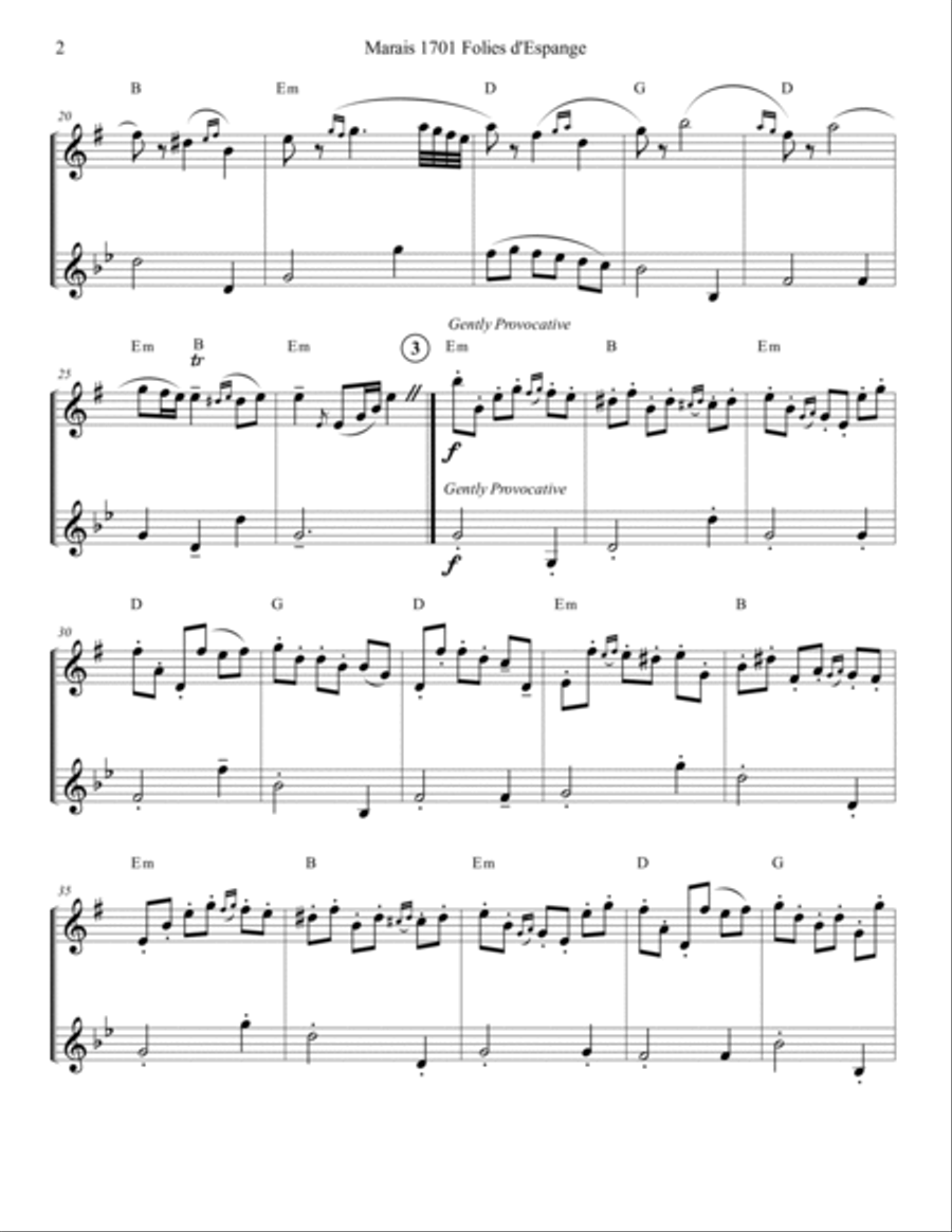 Marais 1701 Folies d'Espagne Flute and Clarinet Duet Score and Parts Woodwind Duet scores gallery preview page 2