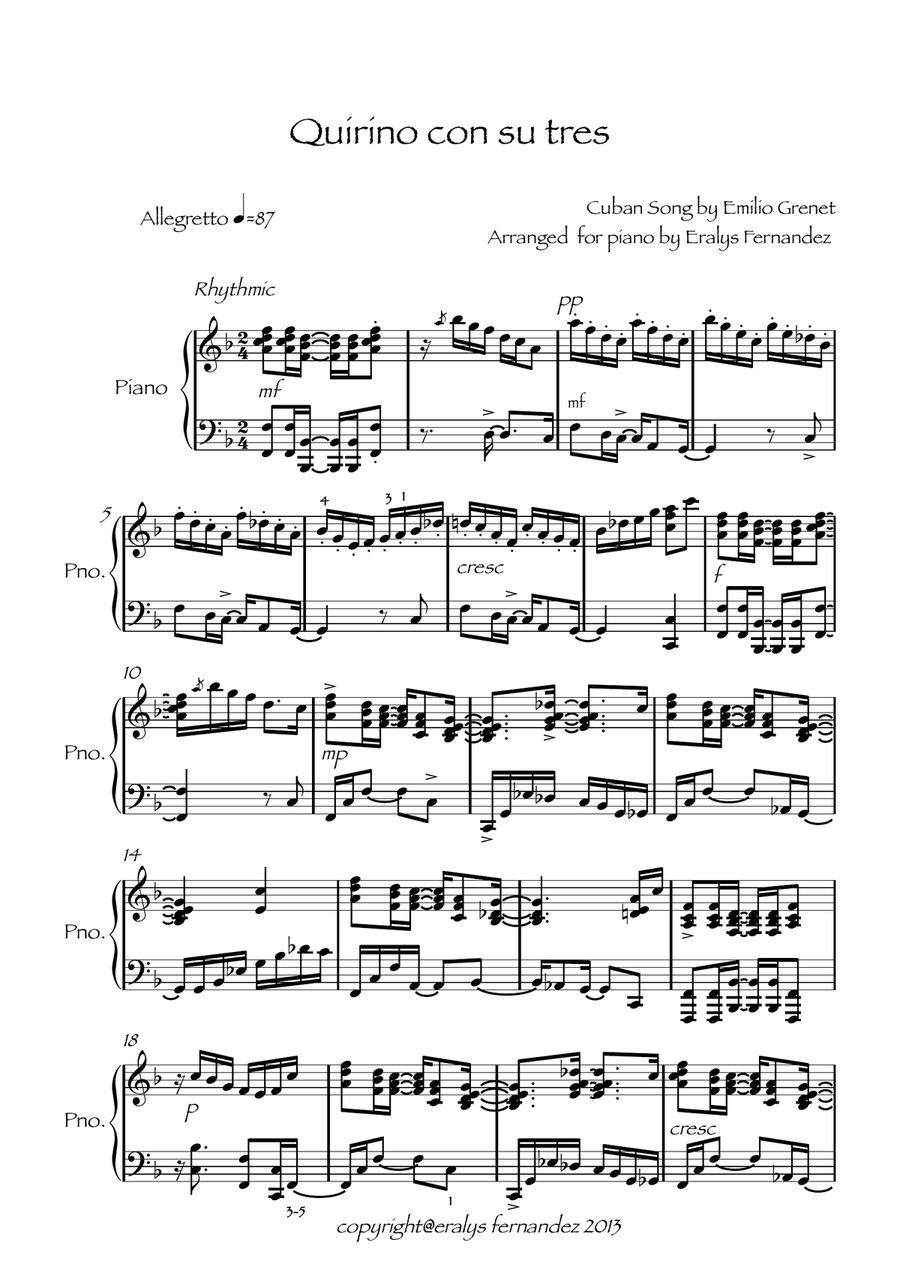 Quirino con su Tres ( Quirino and his laud) Piano Solo scores gallery preview page 1