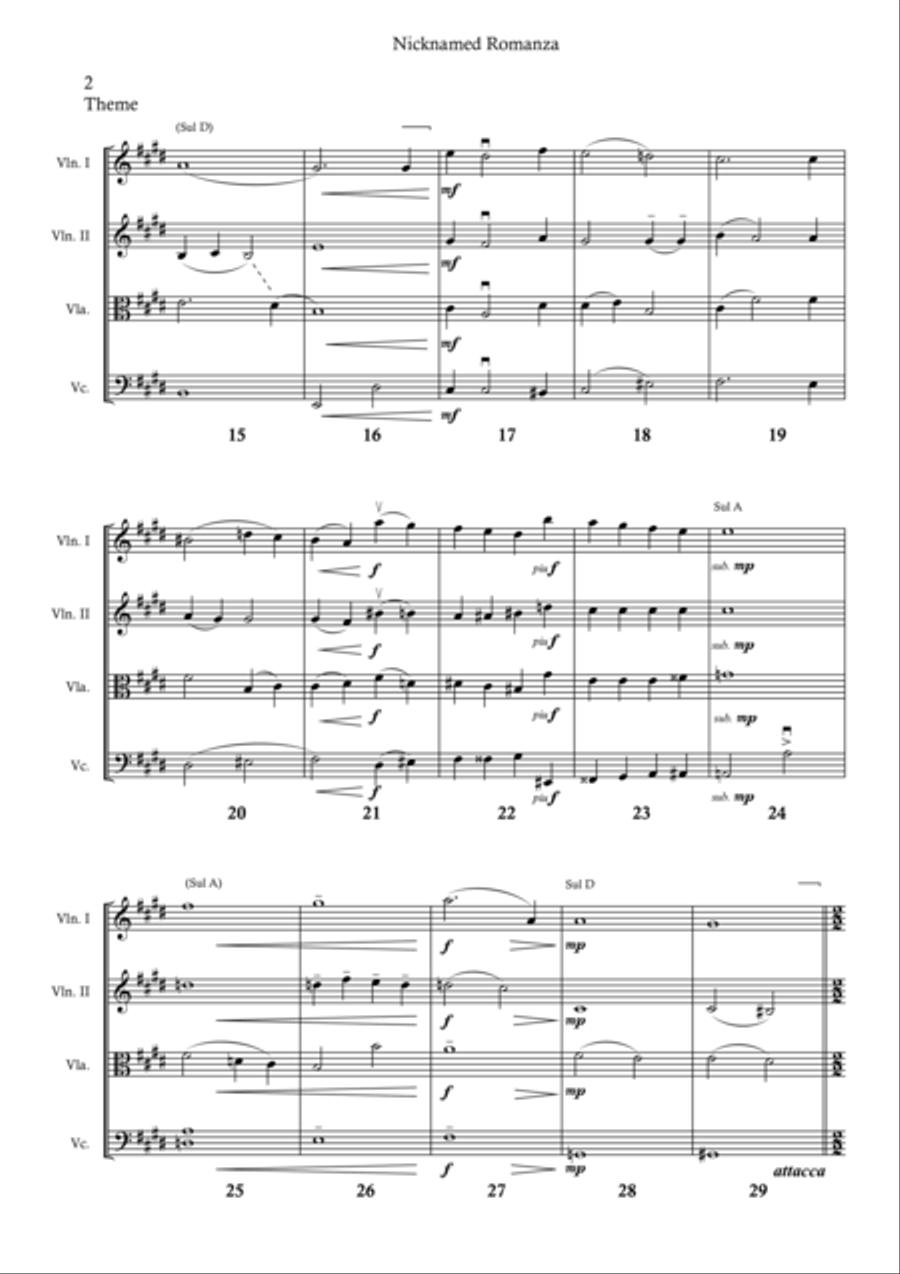 Nicknamed Romanza for String Quartet String Quartet scores gallery preview page 4