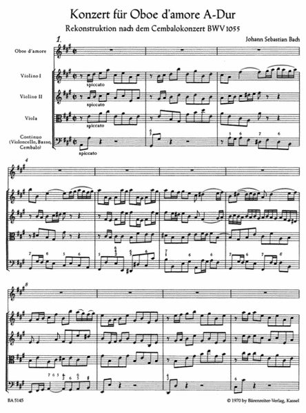 Konzert for Oboe d'amore (Oboe), Streicher und Basso continuo A major