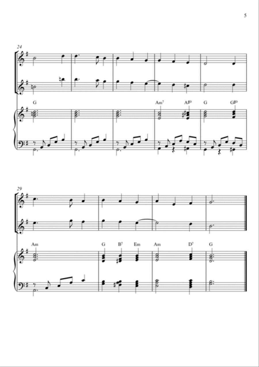 Traditional - Away In a Manger (Trio Piano and Two Flutes) with chords Small Ensemble scores gallery preview page 5