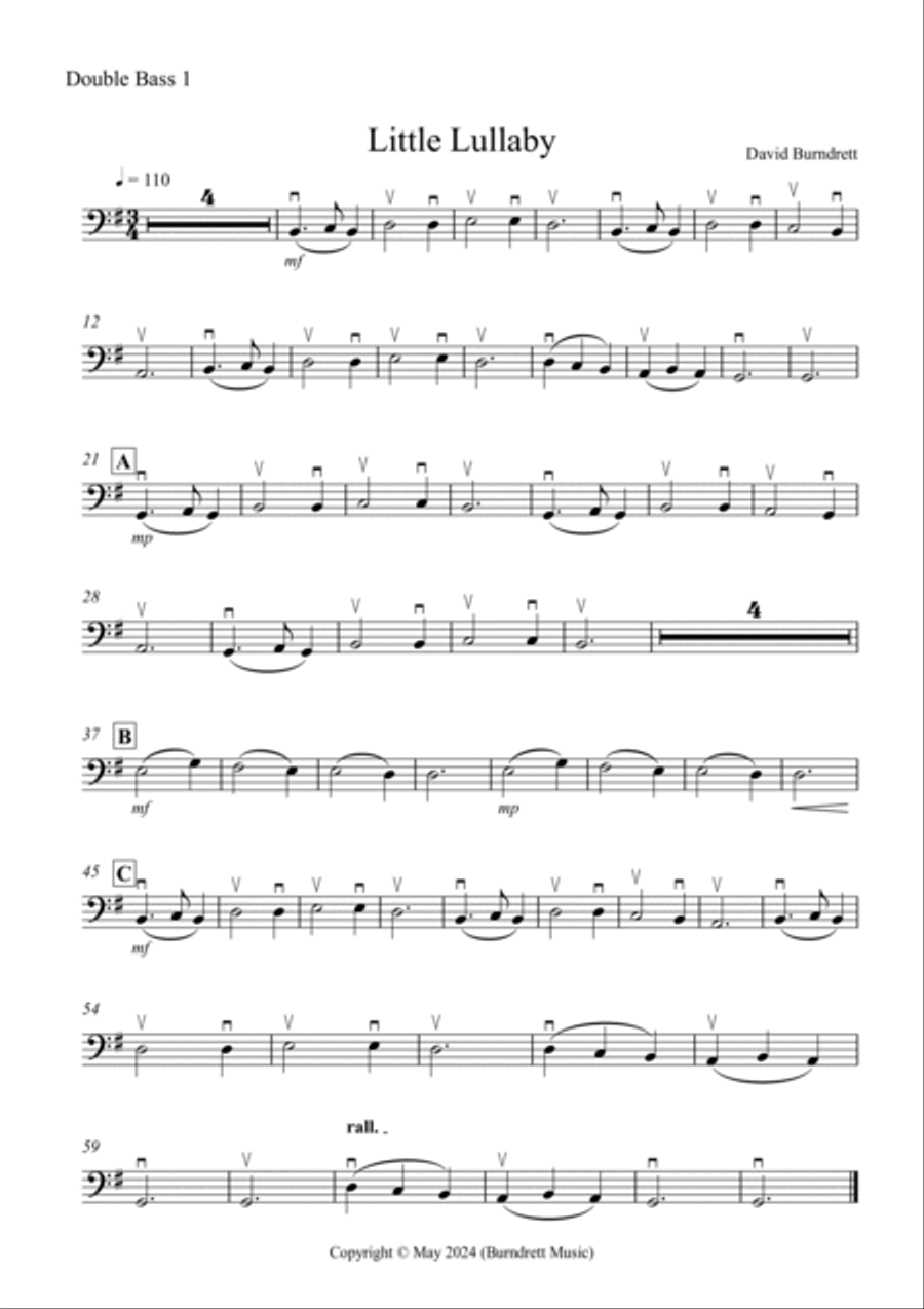Little Lullaby for Beginning Double Bass Quartet Double Bass scores gallery preview page 4