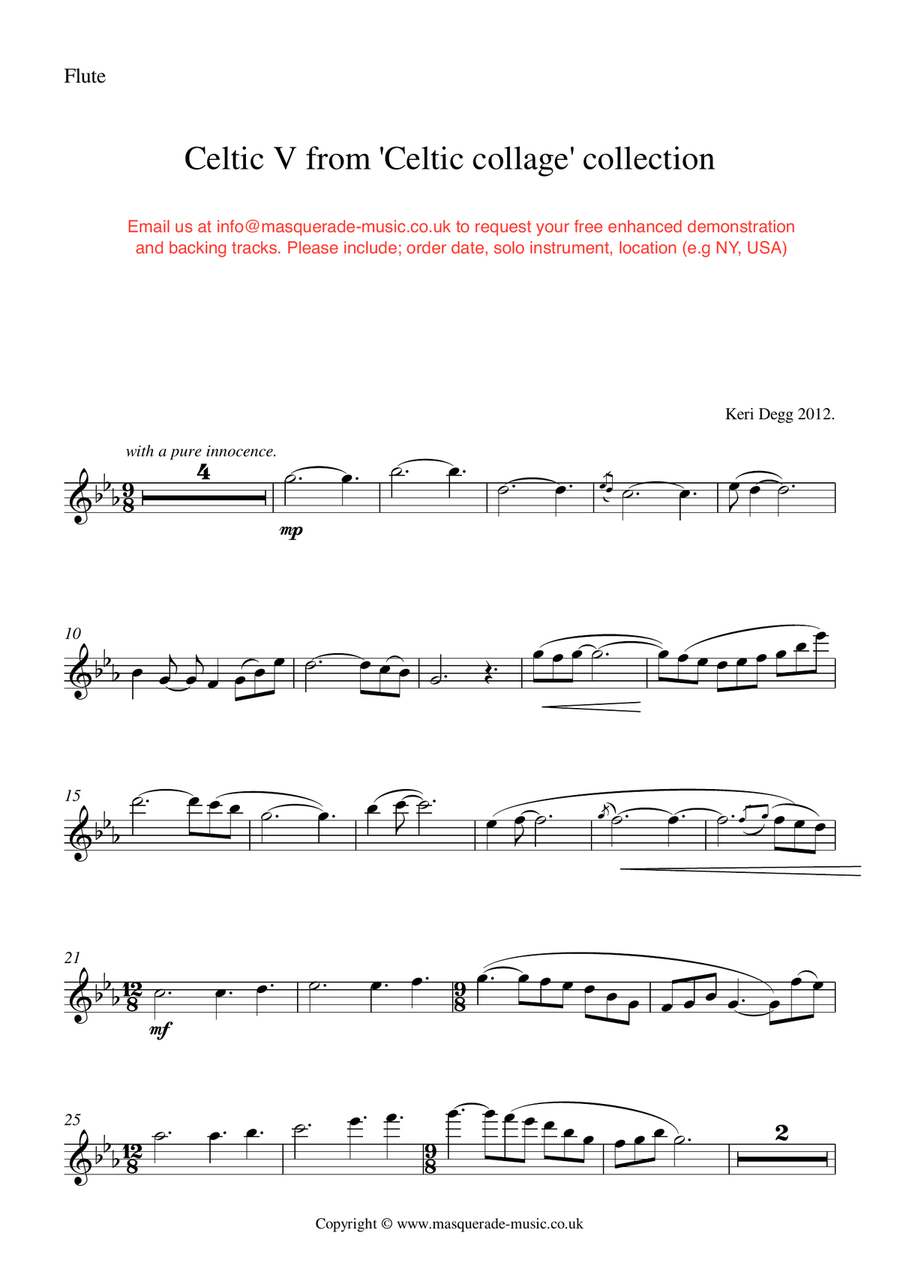Celtic V for flute & piano (taken from Celtic Collage) - Free demo and backing tracks upon request ( Flute Solo scores gallery preview page 1