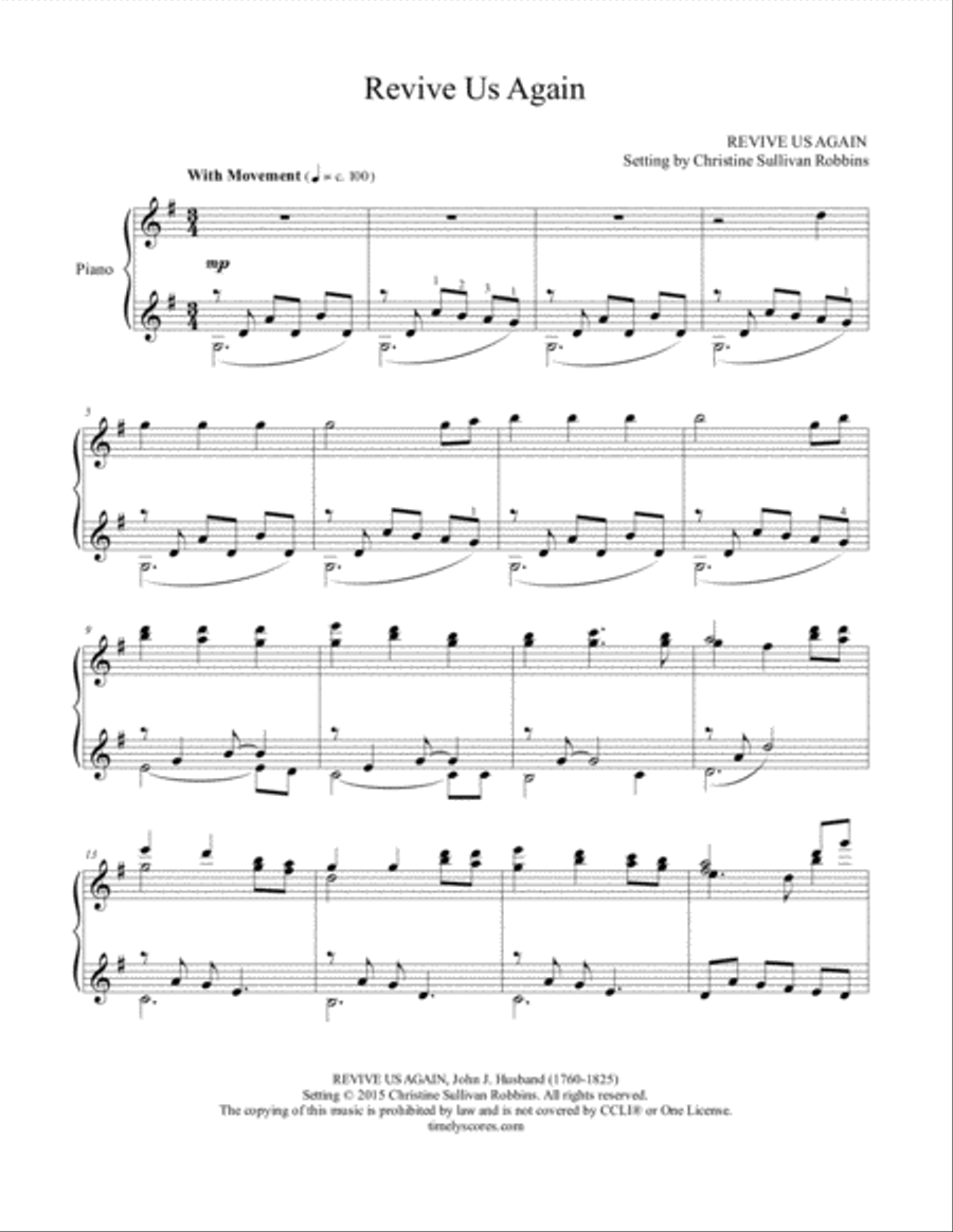 Revive Us Again (We Praise Thee, O God! For the Son of Thy Love) Piano Solo scores gallery preview page 1