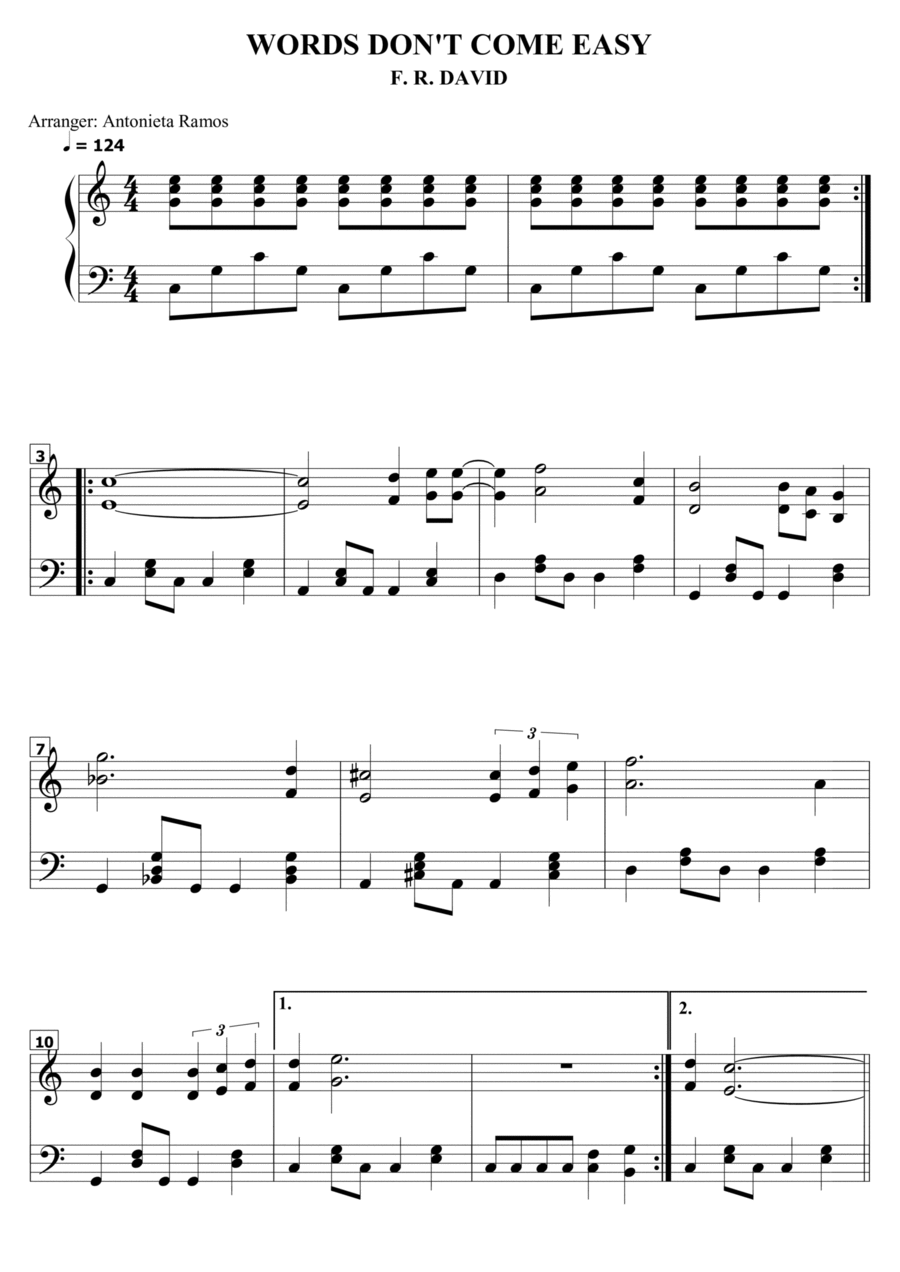 Words Don't Come Easy Piano Solo scores gallery preview page 1