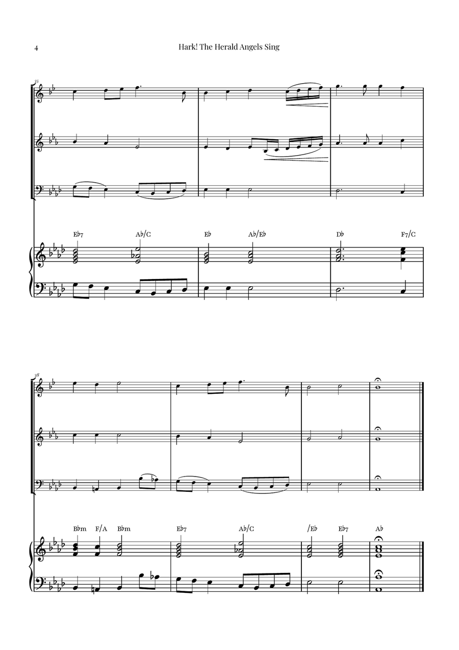 Hark! The Herald Angels Sing Trio Arrangement | Christmas Carol Sheet Music Brass Trio scores gallery preview page 4
