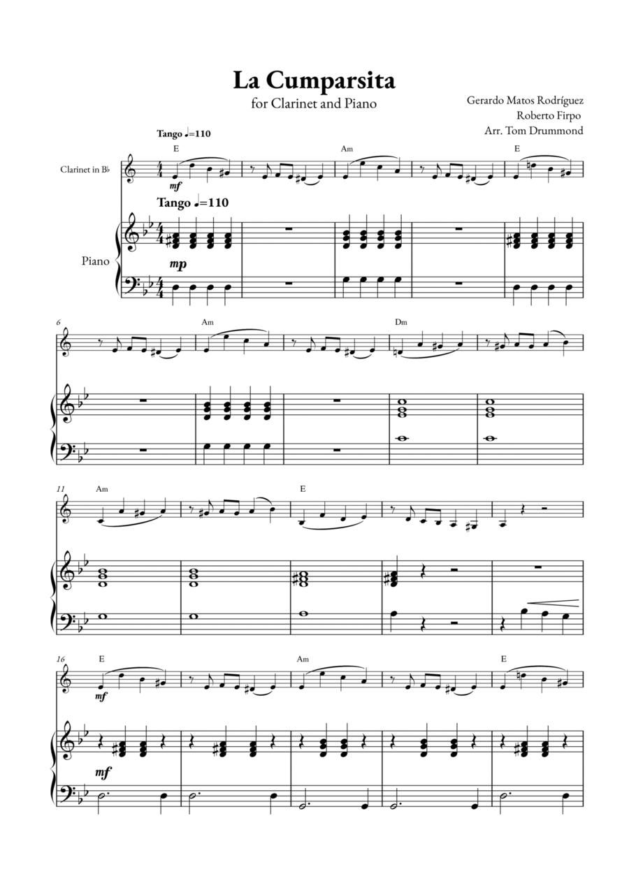 La Cumparsita La Cumparsita B-Flat Clarinet scores gallery preview page 1