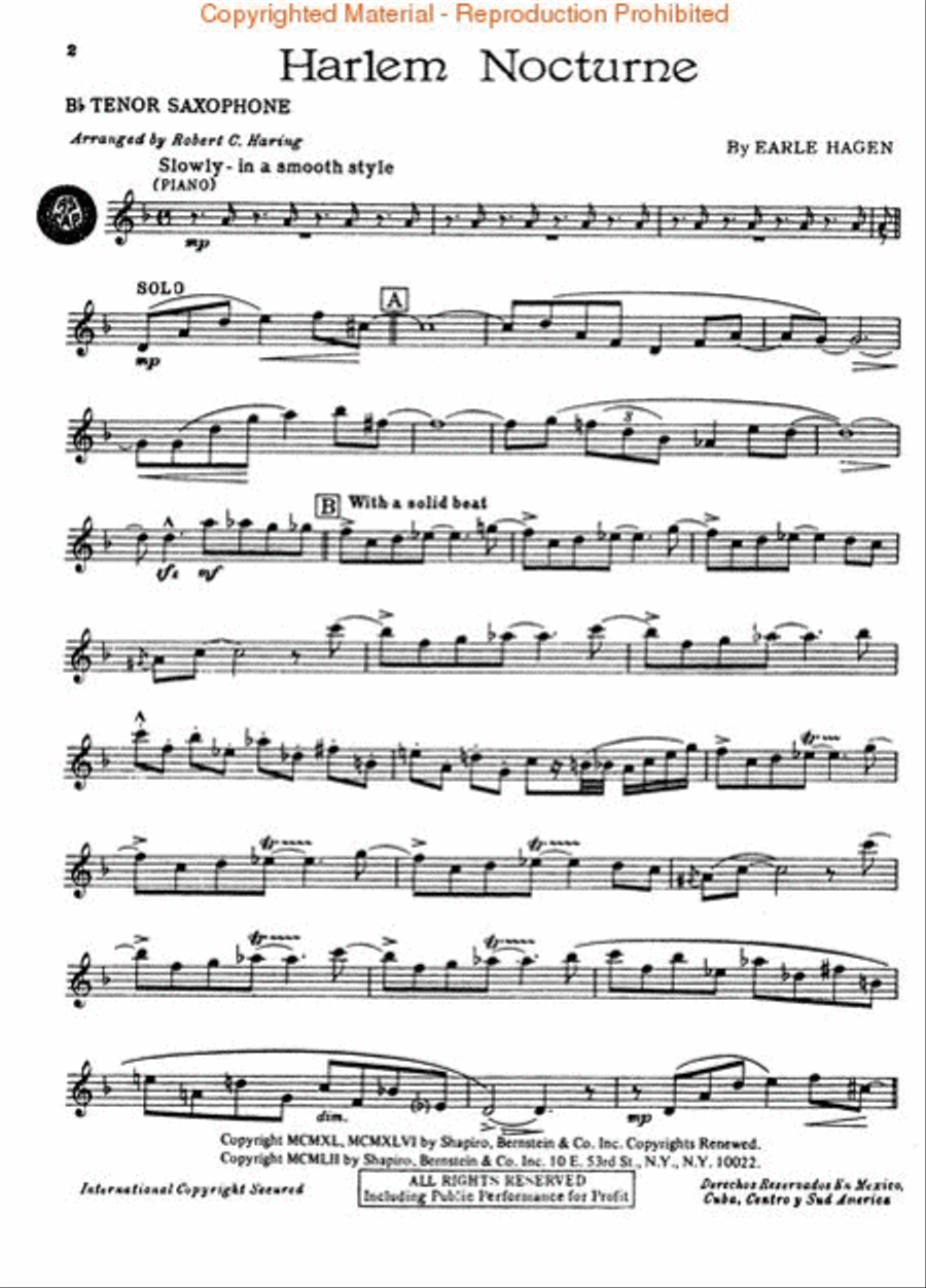 Harlem Nocturne (Tenor Saxophone) Tenor Saxophone scores gallery preview page 2