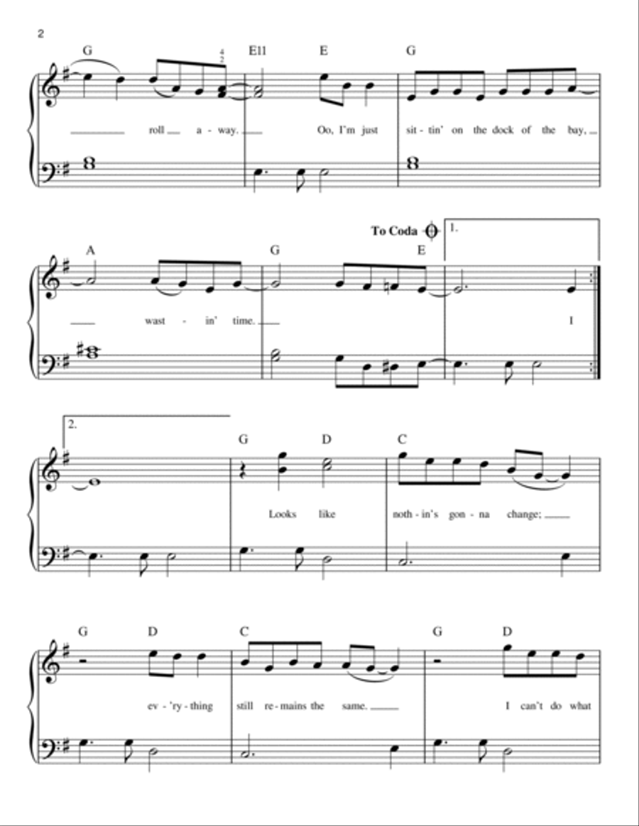 (Sittin' On) The Dock Of The Bay Easy Piano scores gallery preview page 2