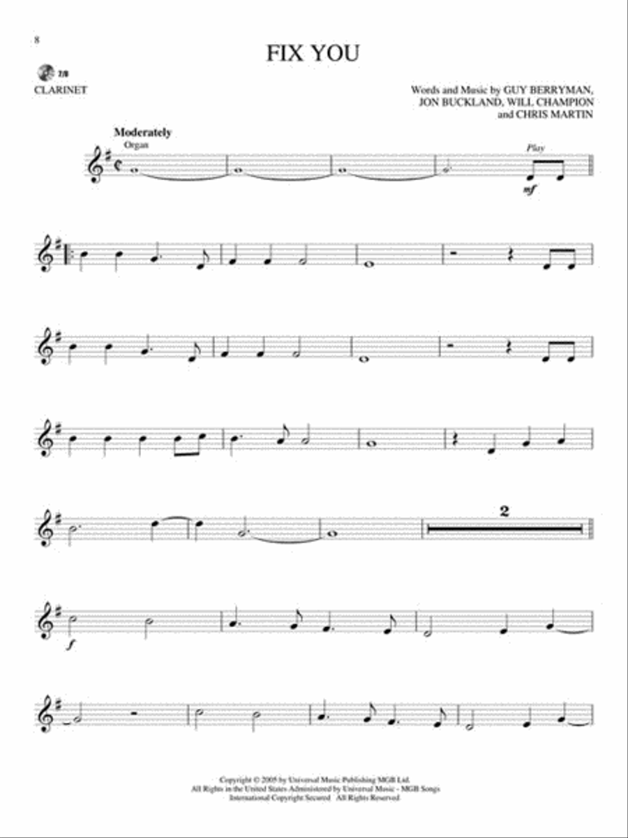 Coldplay Coldplay Clarinet Solo scores gallery preview page 3