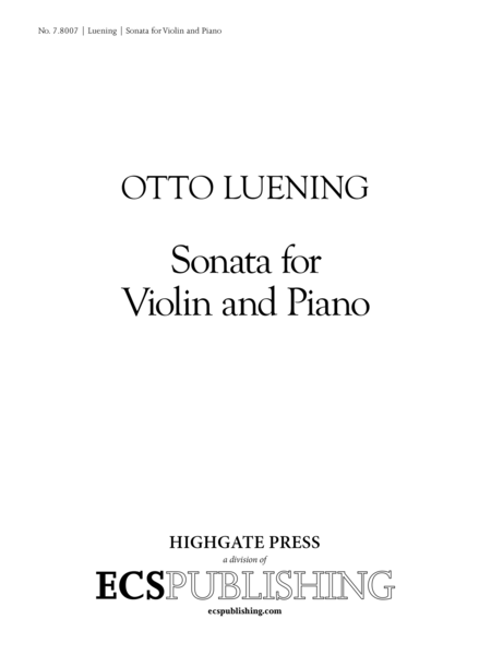 Sonata for Violin and Piano - Score & part