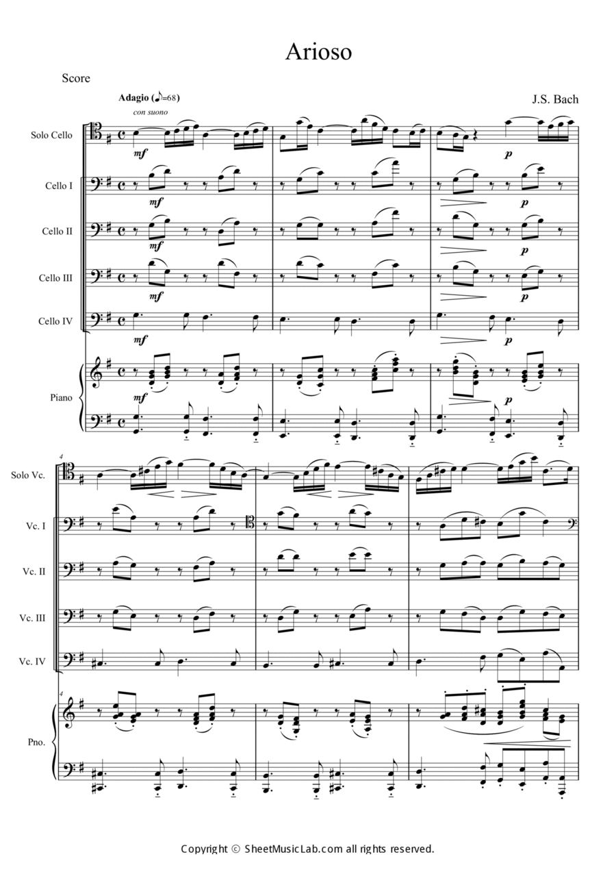 Arioso from Cantata BWV 156 (Adagio) Piano scores gallery preview page 1
