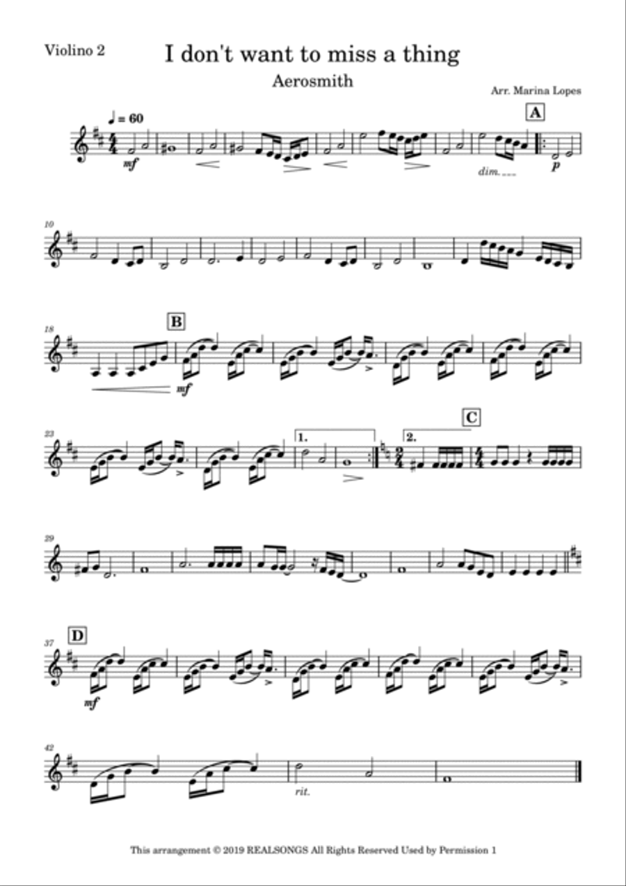 I Don't Want To Miss A Thing Small Ensemble scores gallery preview page 2