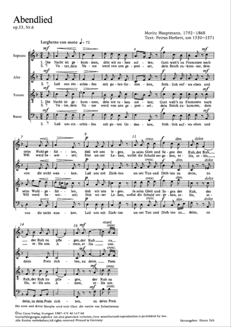 Commer: Jerusalem; Hauptmann: Die Nacht ist gekommen Collection / Songbook scores gallery preview page 1