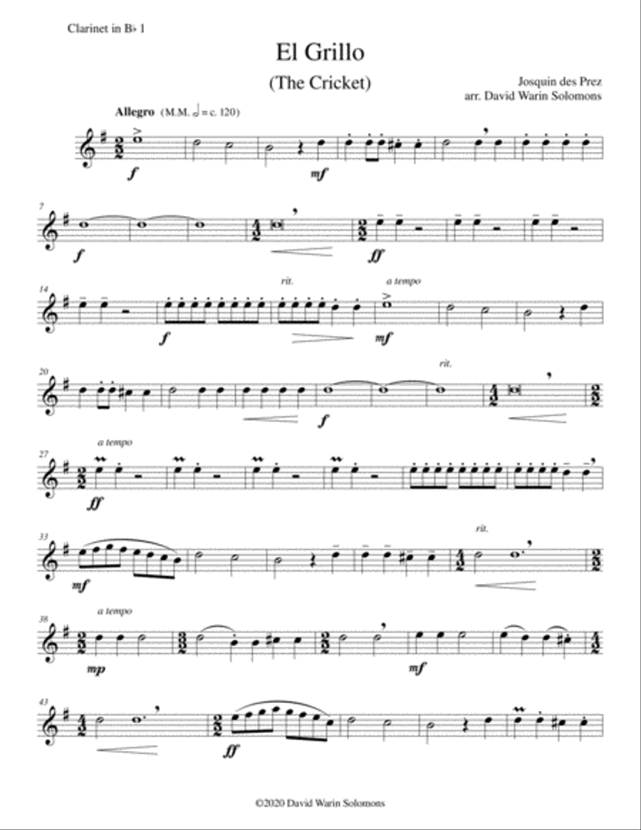 El Grillo (The cricket) - with decorations - for clarinet quartet Clarinet Quartet scores gallery preview page 6