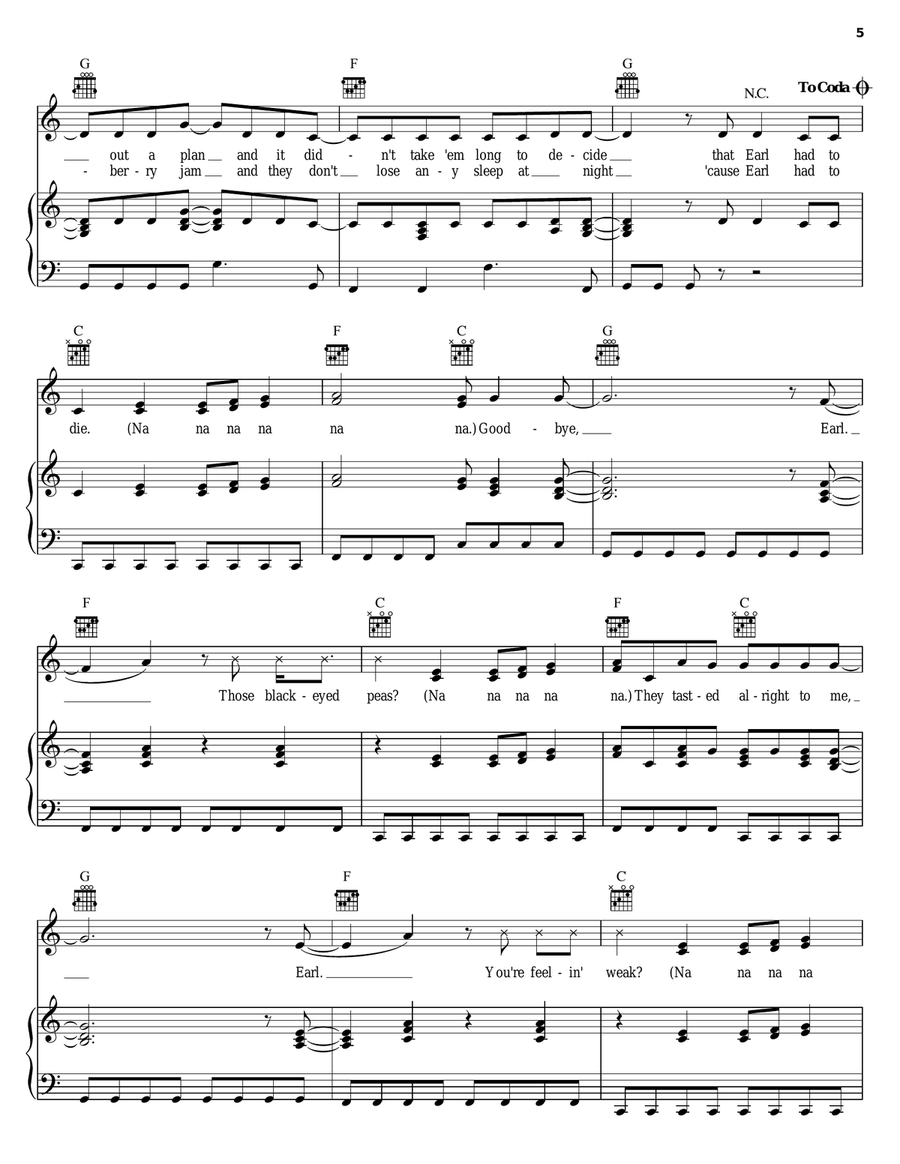 Goodbye Earl Piano, Vocal, Guitar scores gallery preview page 5