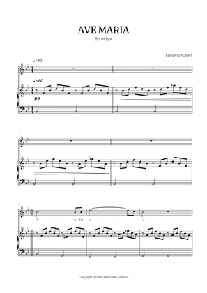 Schubert Ave Maria in B flat major [ Bb ] • soprano voice sheet music with easy piano accompaniment