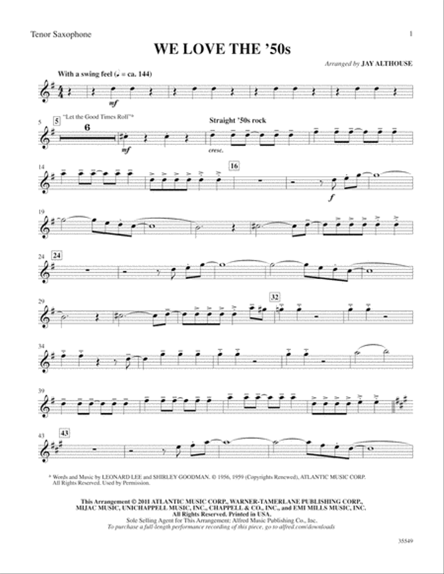 We Love the '50s: B-flat Tenor Saxophone Tenor Saxophone scores gallery preview page 1