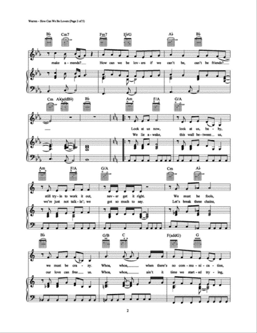 How Can We Be Lovers How Can We Be Lovers Piano, Vocal, Guitar scores gallery preview page 2