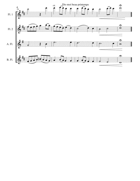 Dis-moi, beau printemps (Tell me, lovely Spring) for flute quartet image number null