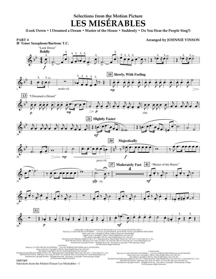 Les Miserables (Selections from the Motion Picture) - Pt.4 - Bb Tenor Sax/Bar. T.C. Concert Band scores gallery preview page 1