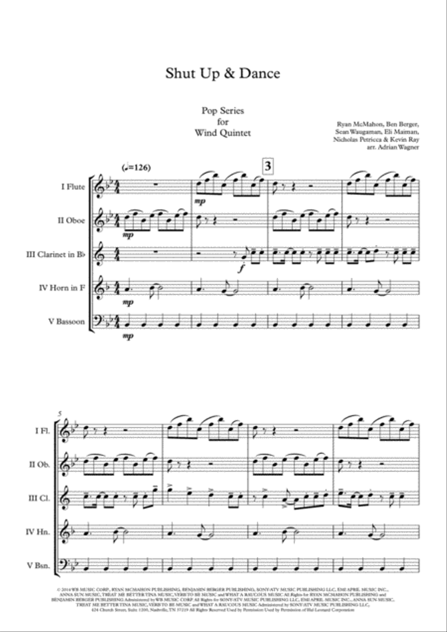 Shut Up And Dance Woodwind Quintet scores gallery preview page 3