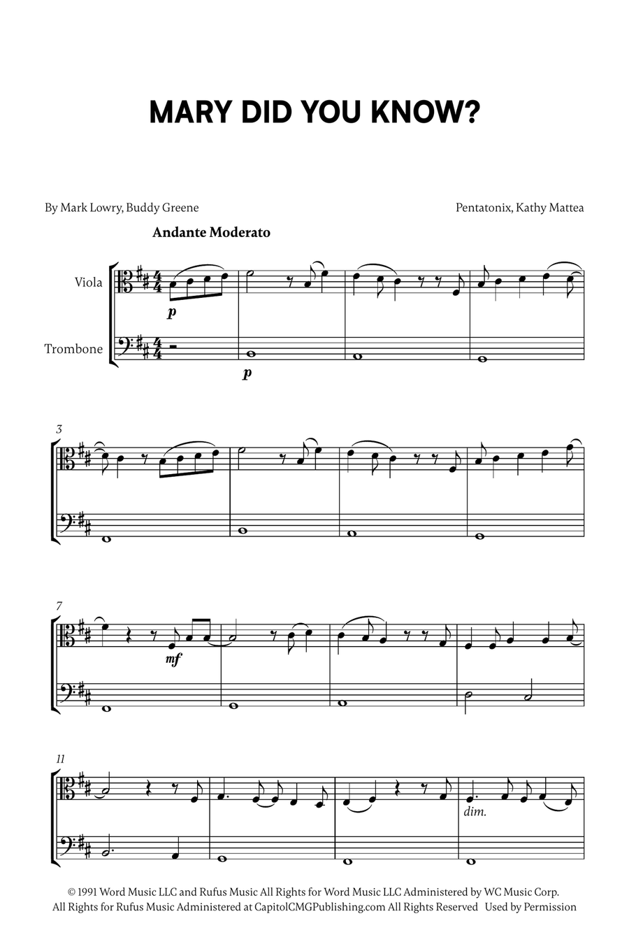 Mary, Did You Know? Trombone scores gallery preview page 1
