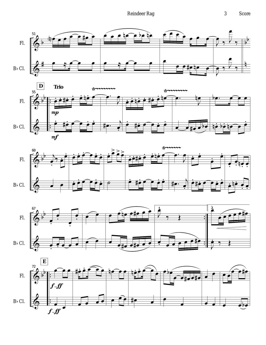 Reindeer Rag for Flute and Clarinet Duet Woodwind Duet scores gallery preview page 3