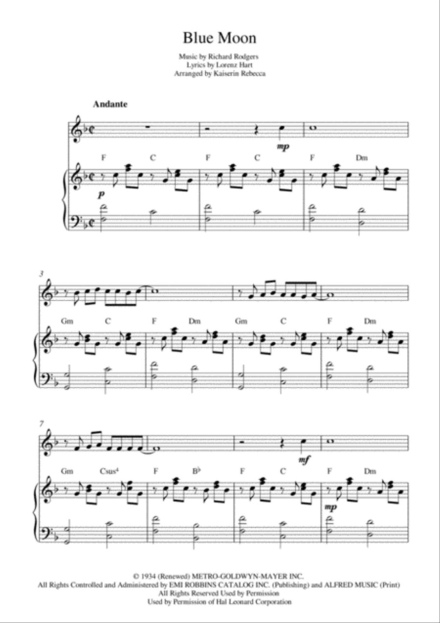 Blue Moon Piano scores gallery preview page 1