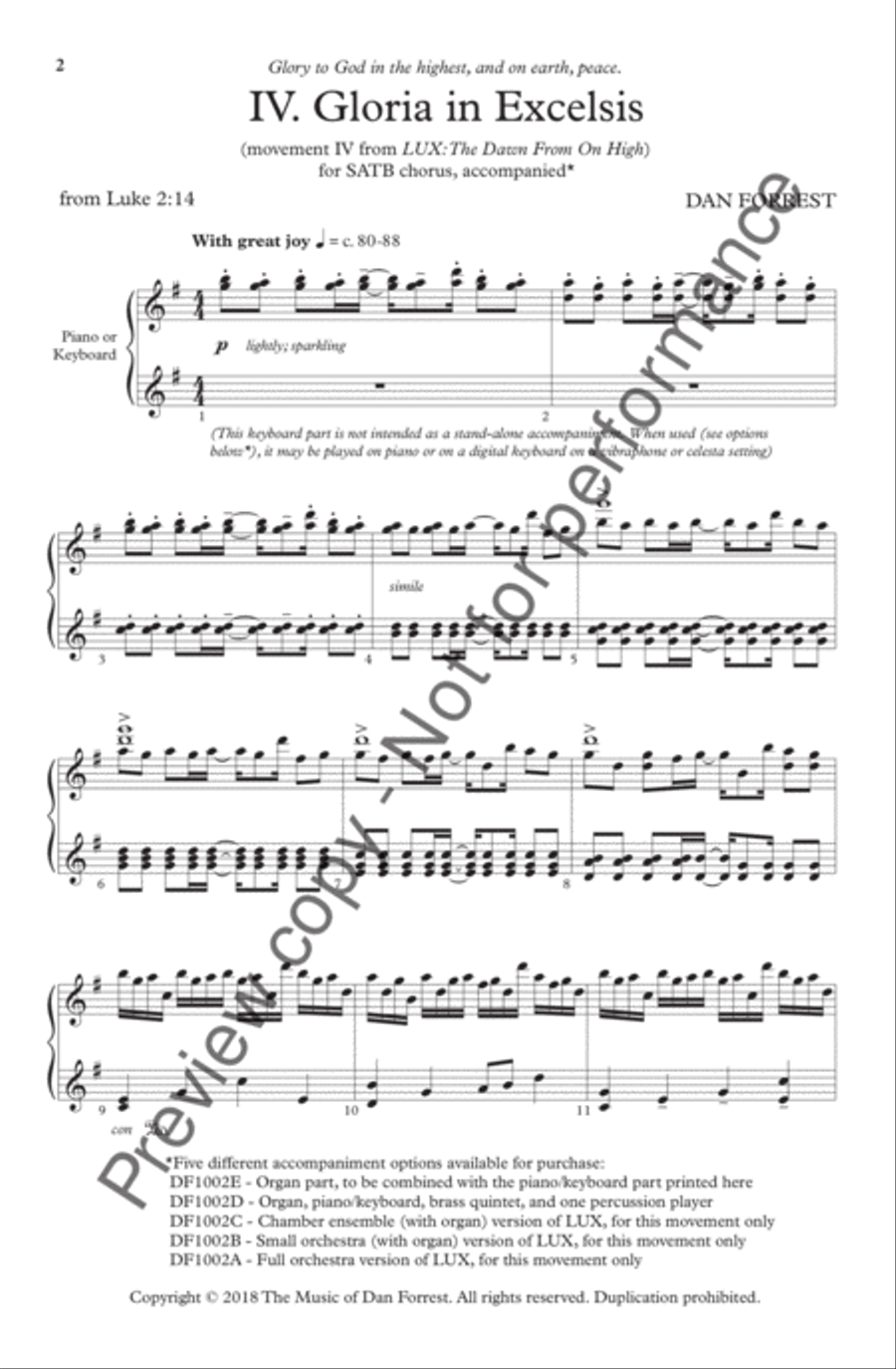 Gloria in Excelsis (from LUX) 4-Part scores gallery preview page 2
