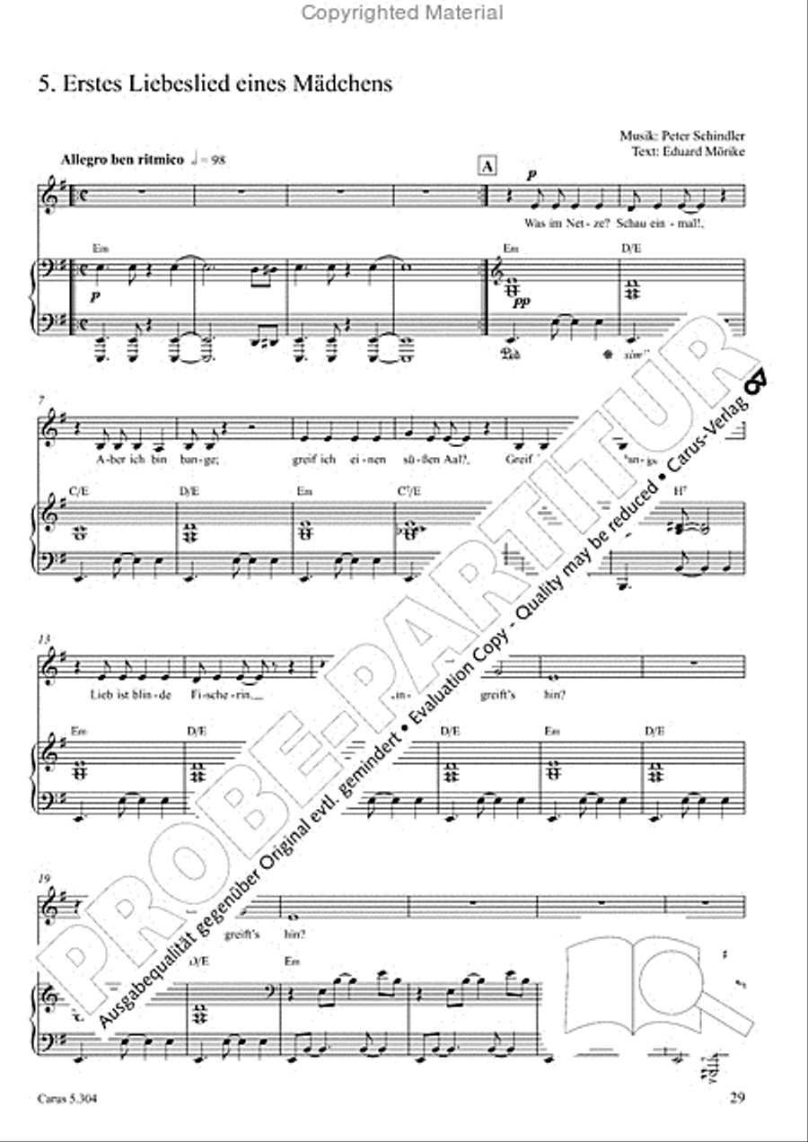 Schindler: Rosenzeit. Ein Liederzyklus uber die Liebe. Chansons fur Singstimme und Klavier Piano scores gallery preview page 30