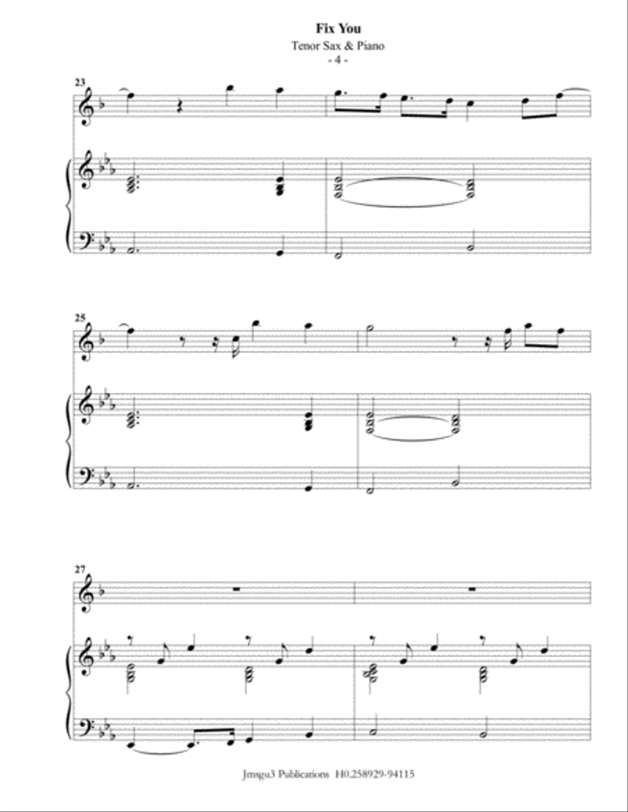 Fix You Tenor Saxophone scores gallery preview page 4