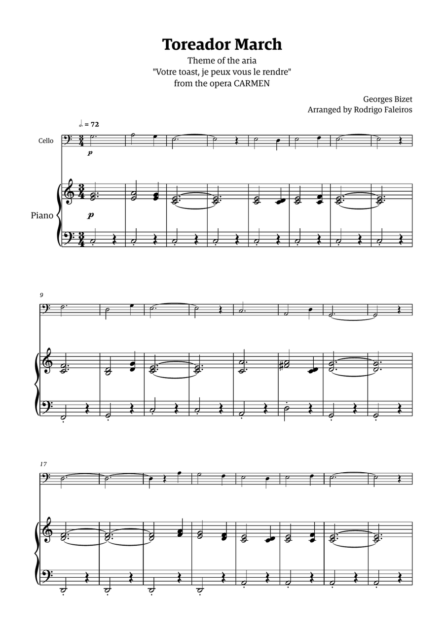 Toreador March (from the opera Carmen) - easy version Chamber Music scores gallery preview page 1
