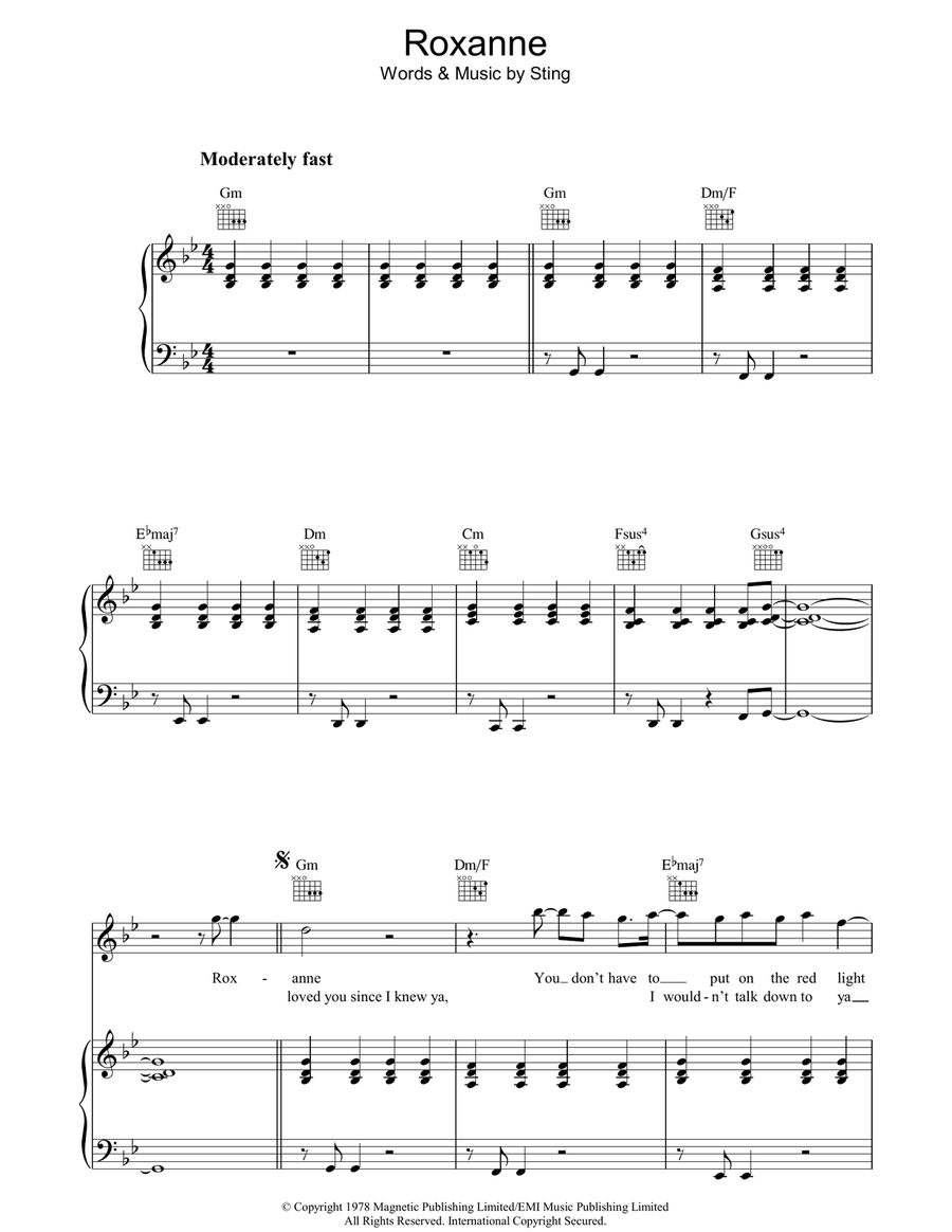 Roxanne Piano, Vocal, Guitar scores gallery preview page 1