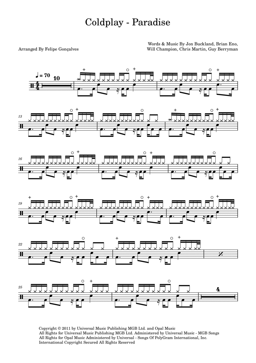 Paradise Paradise Drum Set scores gallery preview page 1