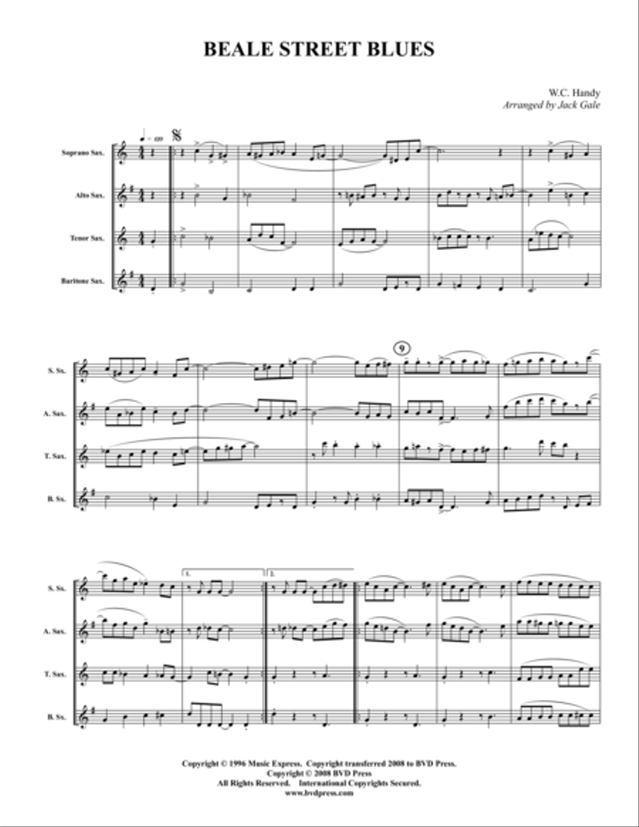 Beale Street Blues Saxophone Quartet scores gallery preview page 1